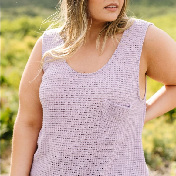Open Weave Waffle Knit Tank in Lavender - Picture 7 of 11